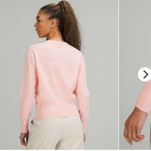 Lululemon Crossover Faux Wrap Cashmere Cotton Ribbed Sweater Top Knit Pink 10 - Picture 11 of 16